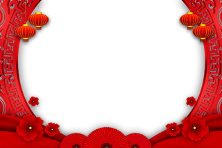 新年春节红色花卉中国风新年边框素材
